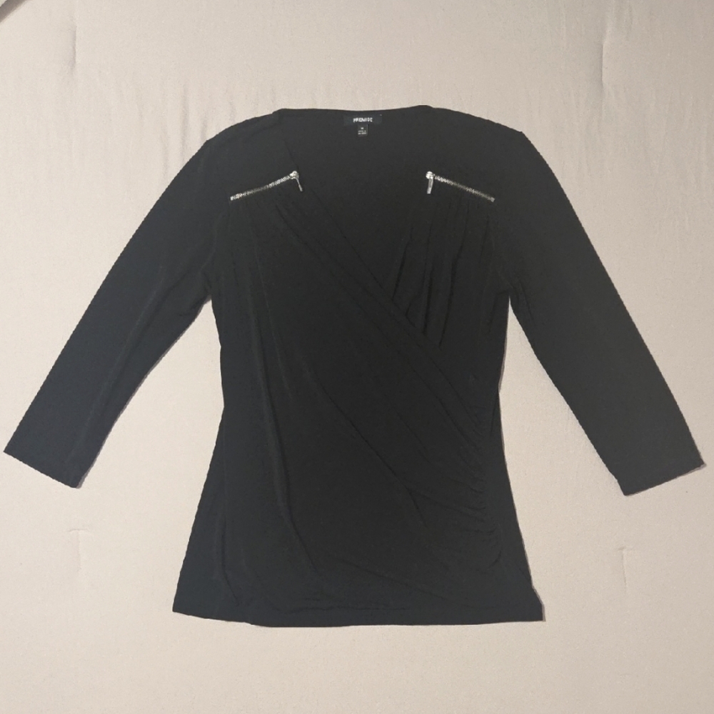Womens M Croquette Girl Premise Black Women's Blouse with Zipper Accents